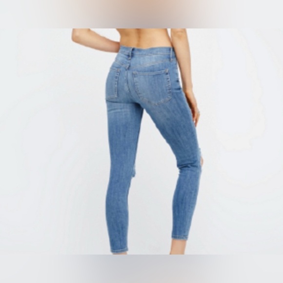 FREE PEOPLE High Rise Busted Knee Mid Stone Blue Skinny Jeans - Picture 2 of 8